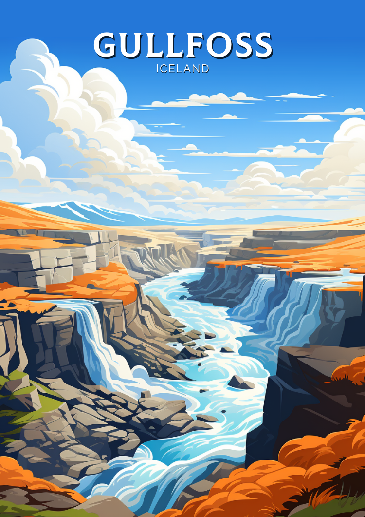 Europe GULLFOSS TRAVEL POSTER - ICELAND ARTWORK