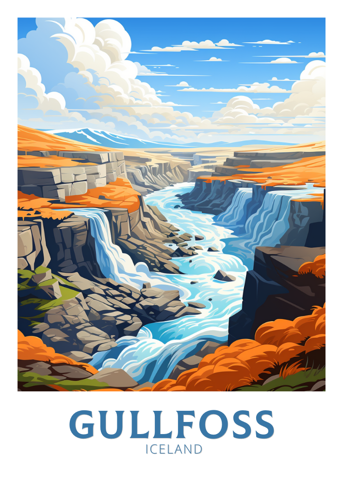 Europe GULLFOSS TRAVEL PRINT - ICELAND ARTWORK