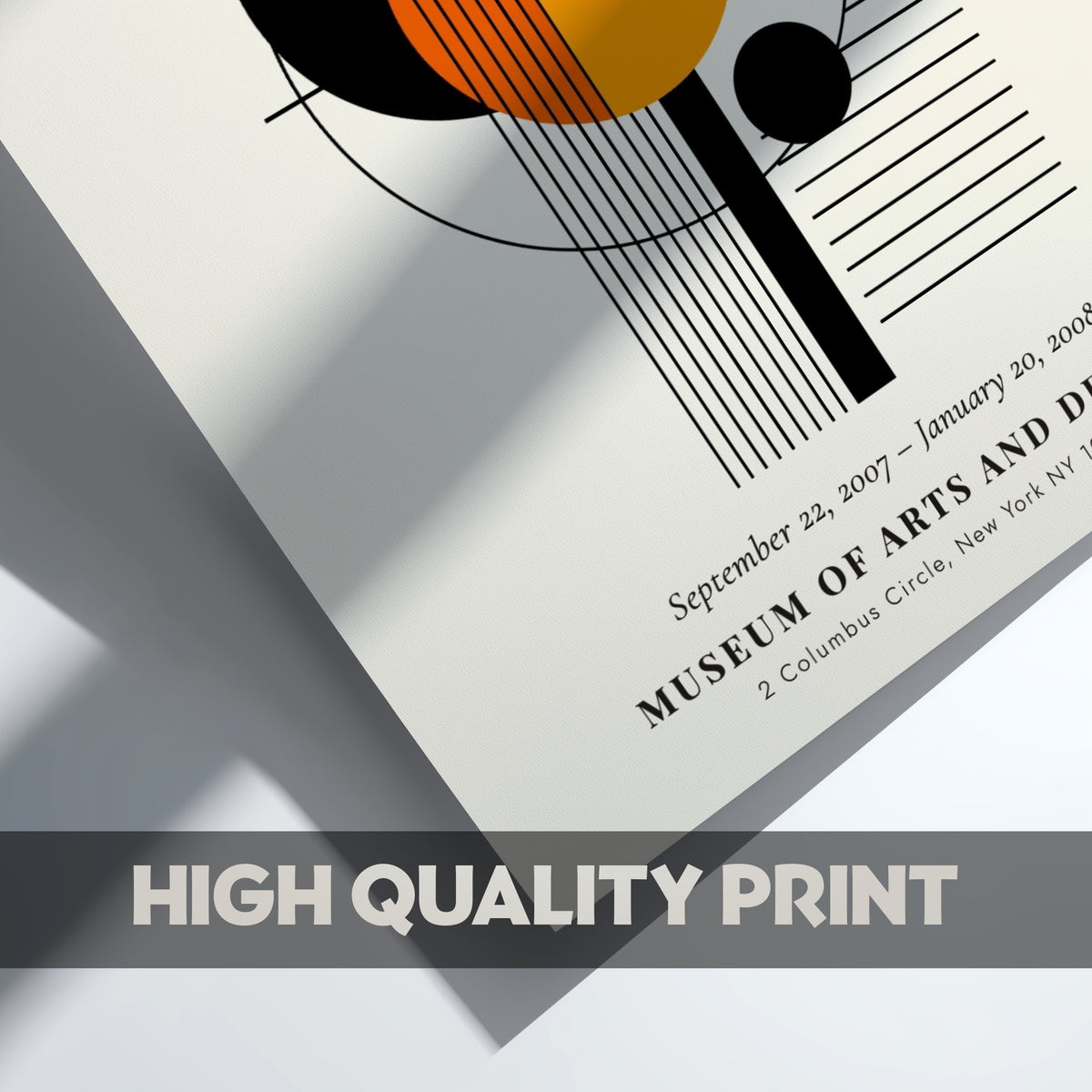 Bauhaus poster featuring abstract geometric shapes in orange and black, inspired by Gunta Stolzl's weaving