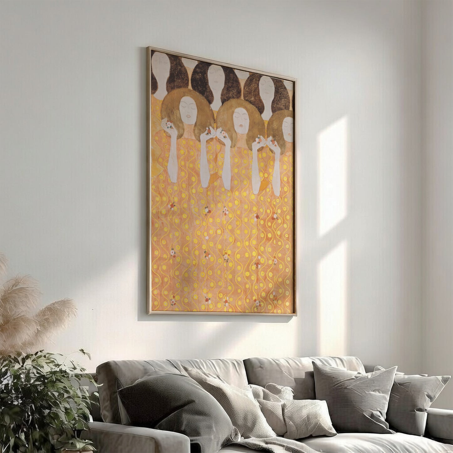 Gustav Klimt's "The Three Fates" poster featuring golden hues and Art Nouveau style figures.