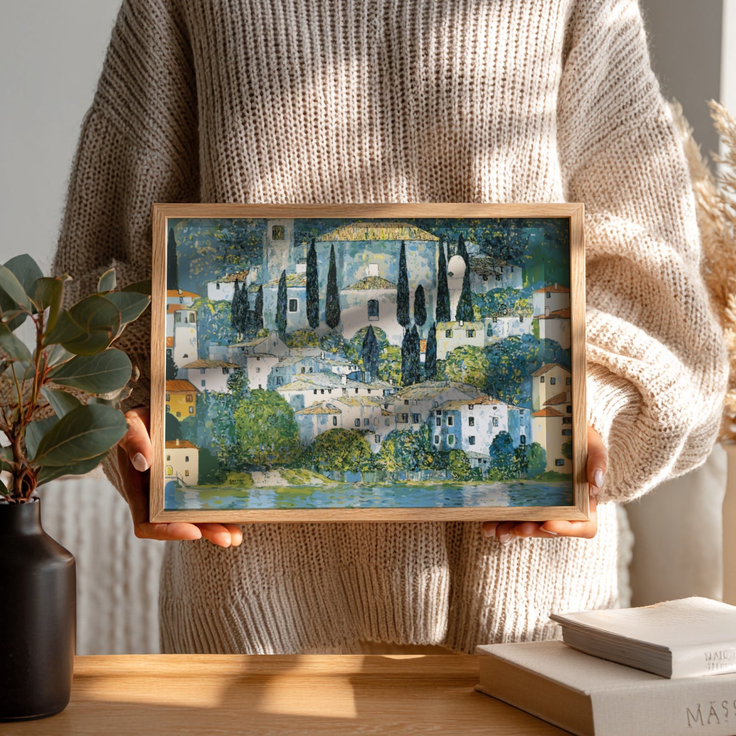 Gustav Klimt's Kirche in Cassone poster featuring vibrant colors and serene landscape elements, ideal for