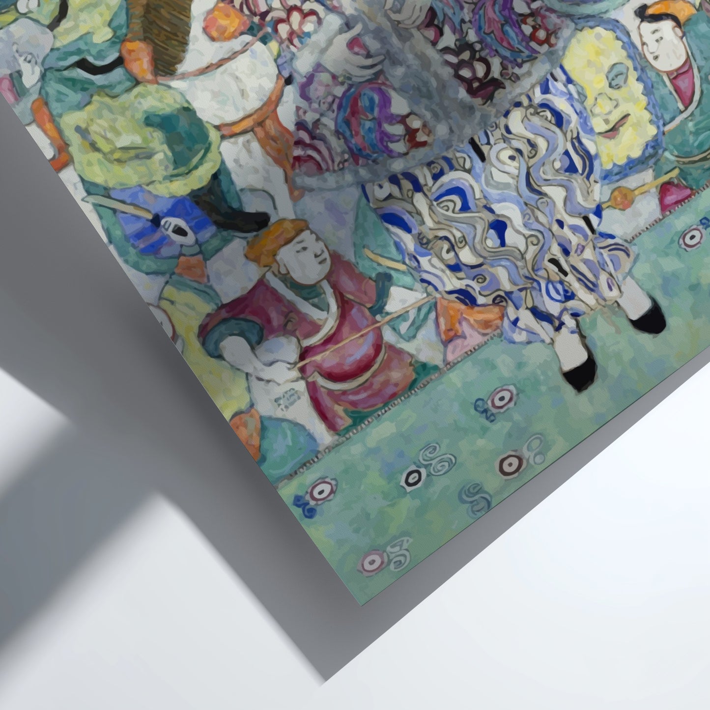 Gustav Klimt's Portrait of Friederike Maria Beer art poster featuring a woman in a decorative robe surrounded