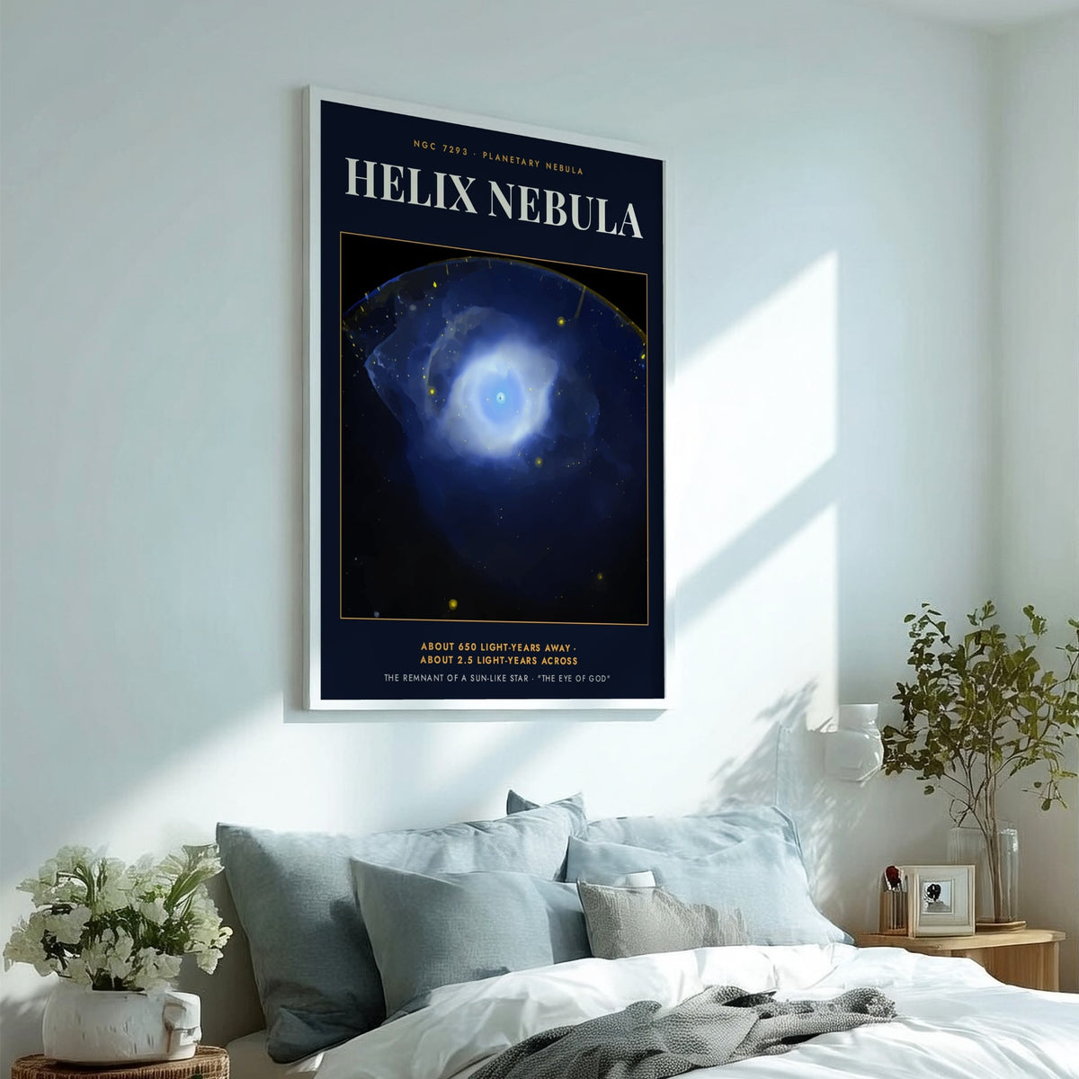 Poster of the blue Helix Nebula planetary nebula with the text Eye of God.