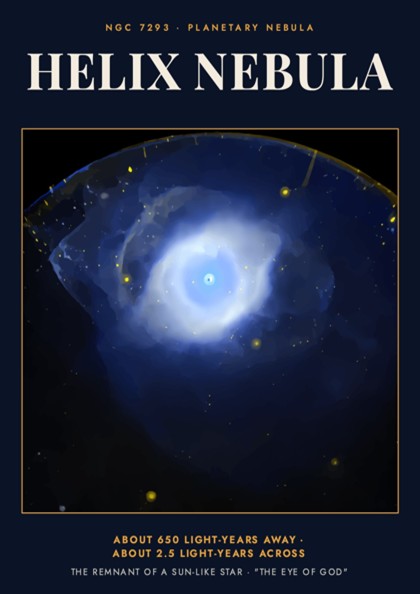 Poster of the blue Helix Nebula planetary nebula with the text Eye of God.