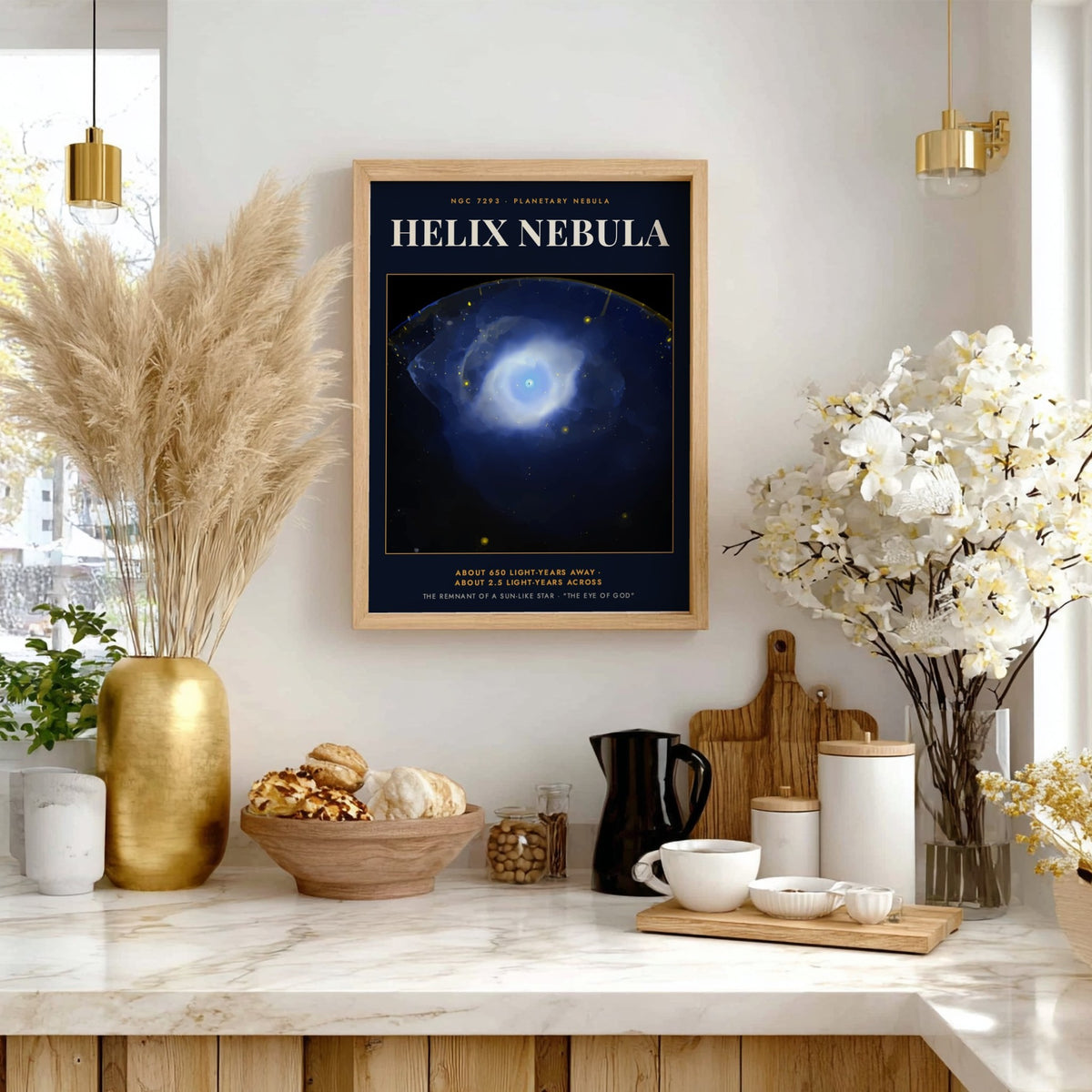 Poster of the blue Helix Nebula planetary nebula with the text Eye of God.