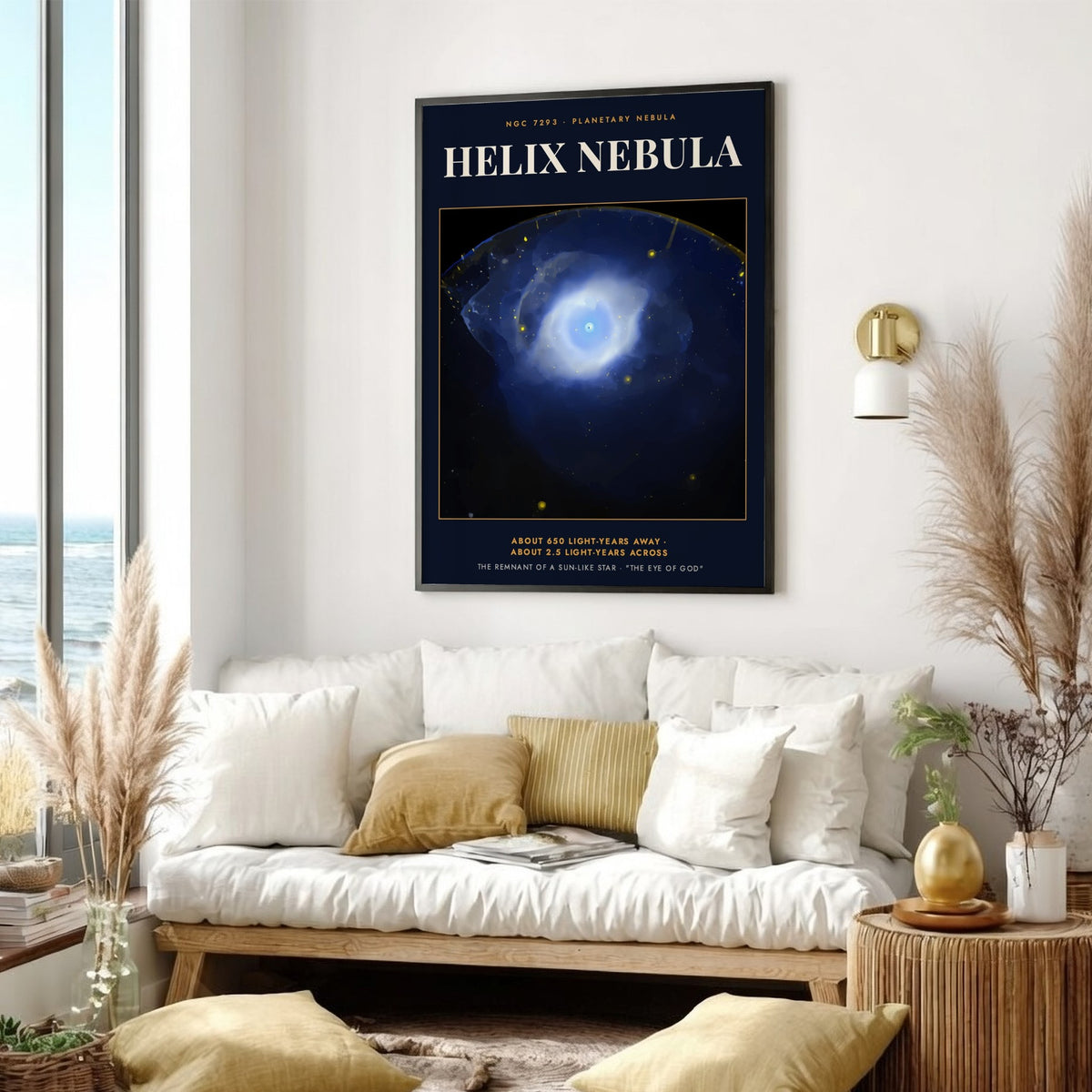 Poster of the blue Helix Nebula planetary nebula with the text Eye of God.