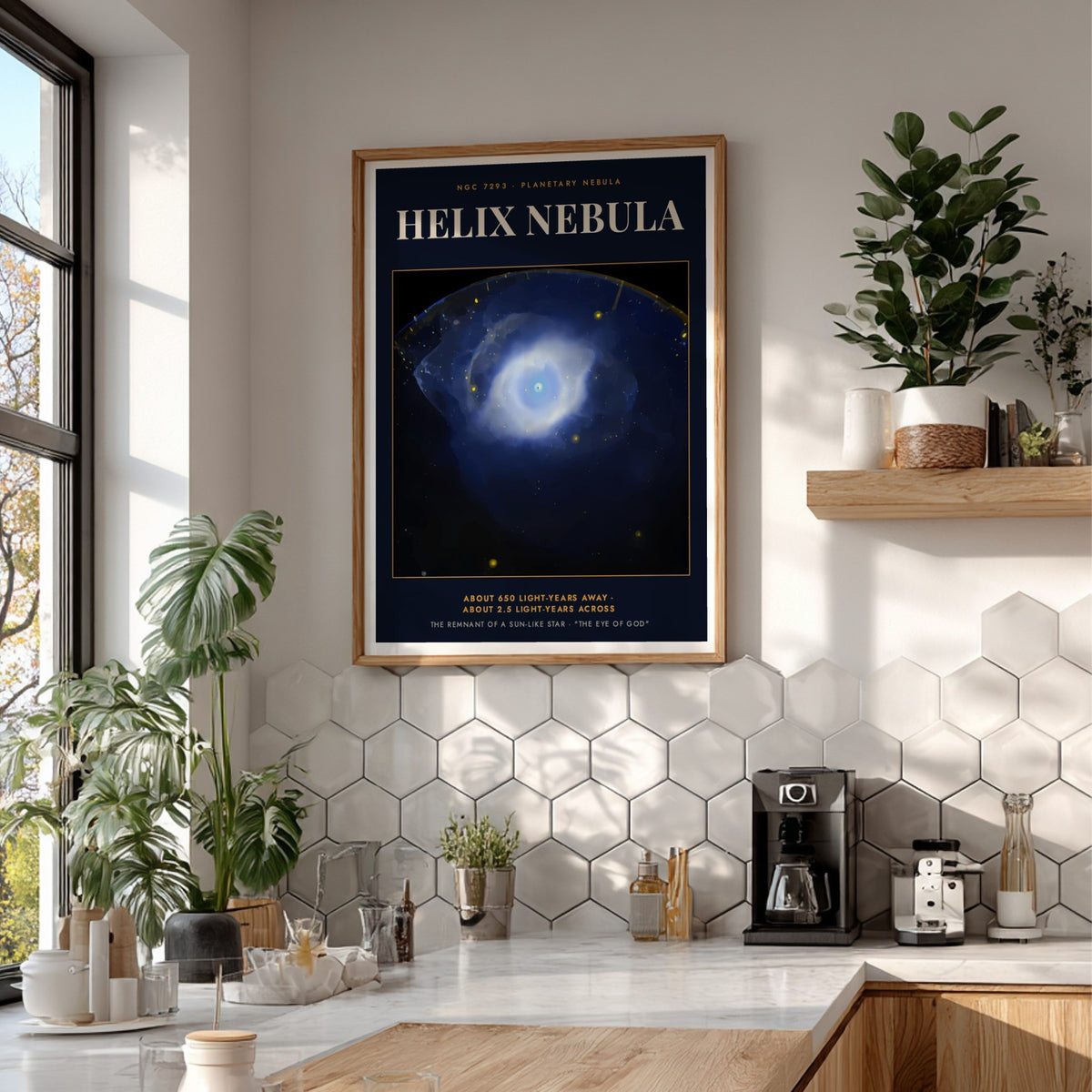 Poster of the blue Helix Nebula planetary nebula with the text Eye of God.