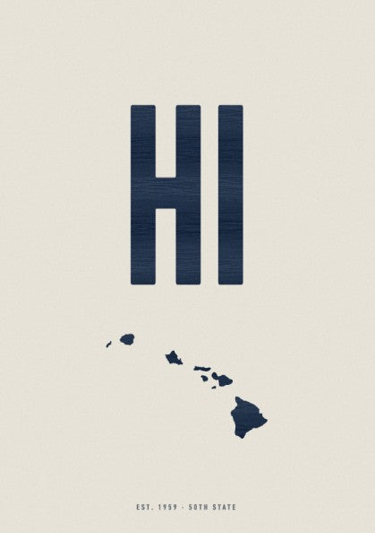 Hawaii poster featuring bold typography and island outline in minimalist style