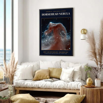 Horsehead Nebula poster featuring swirling dust clouds and bright stars against a dark background.