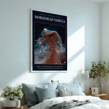 Horsehead Nebula poster featuring swirling dust clouds and bright stars against a dark background.