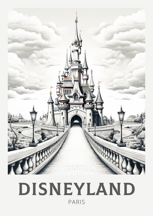 Affiche Disneyland en noir et blanc