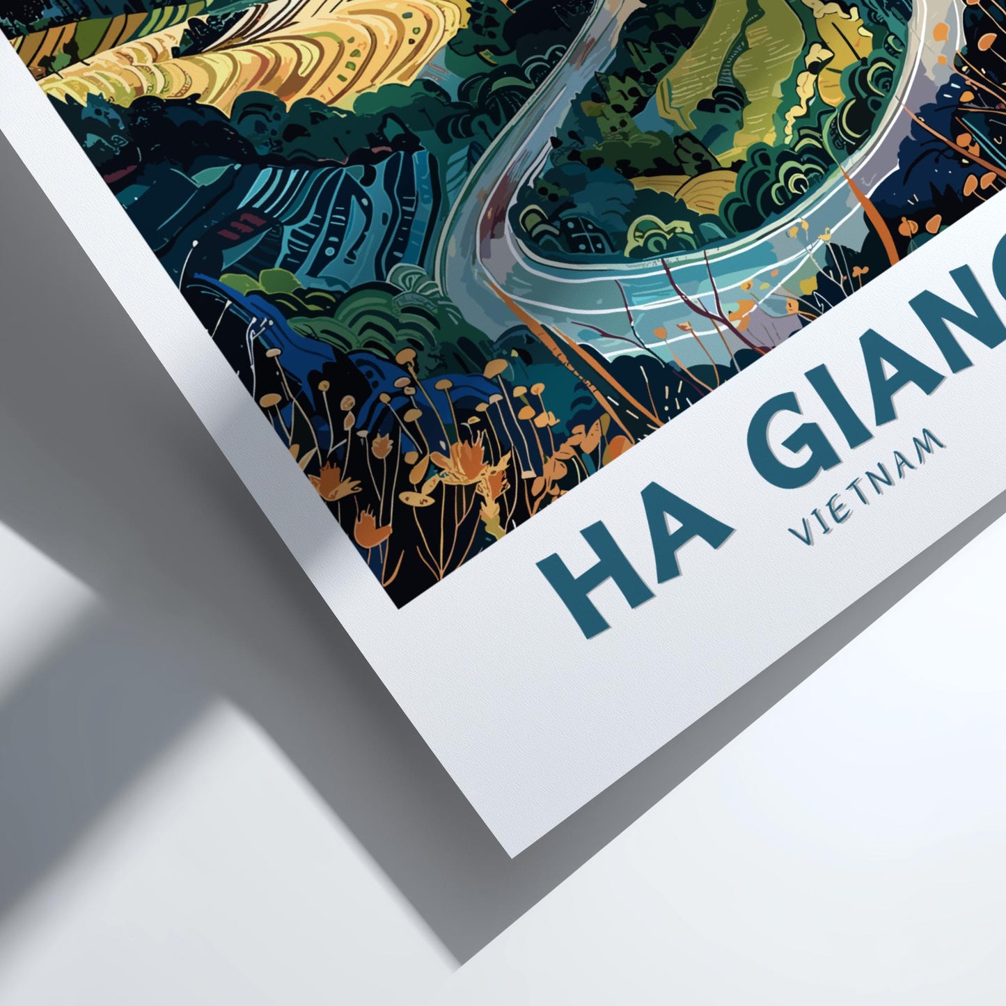 Framed artwork with 'Ha Giang Vietnam' text on a white background