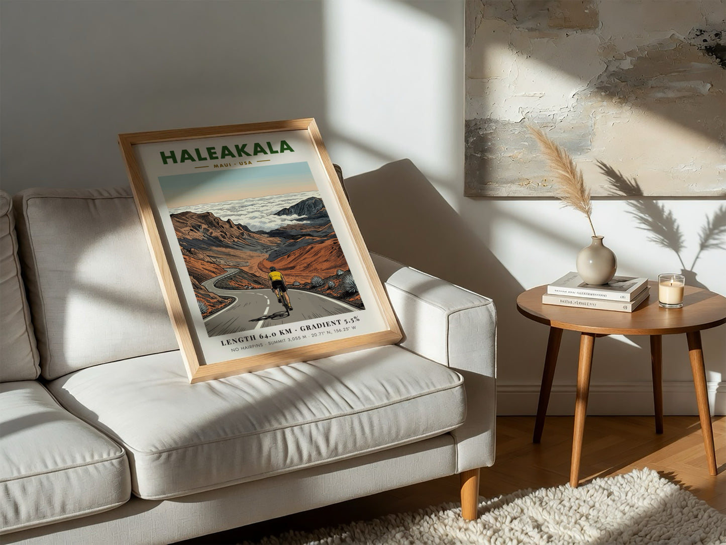 Poster featuring a cyclist climbing the winding road to the summit of Haleakala, Maui.