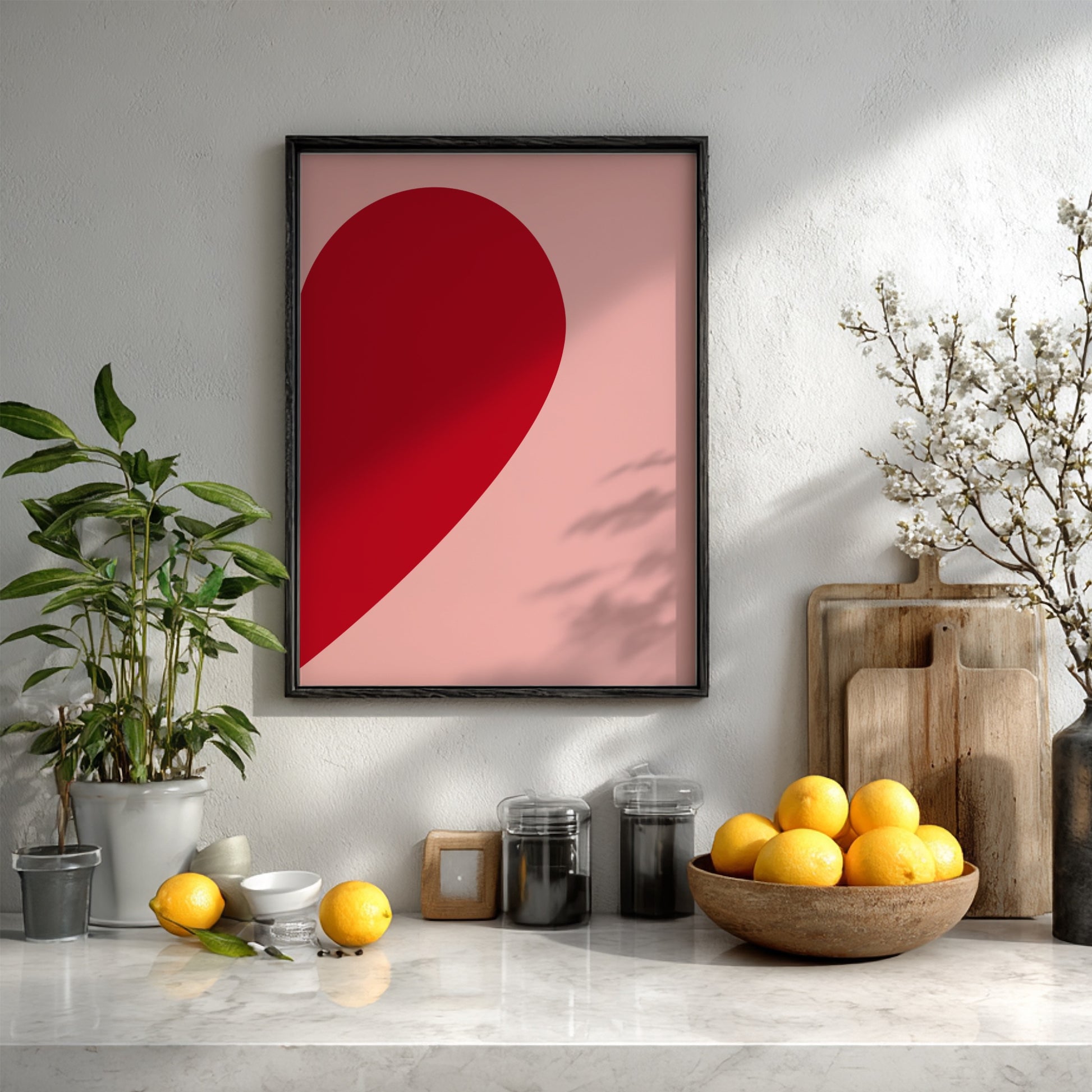 Minimalist Connection Modern Art - The Half Heart Pink Wall Print