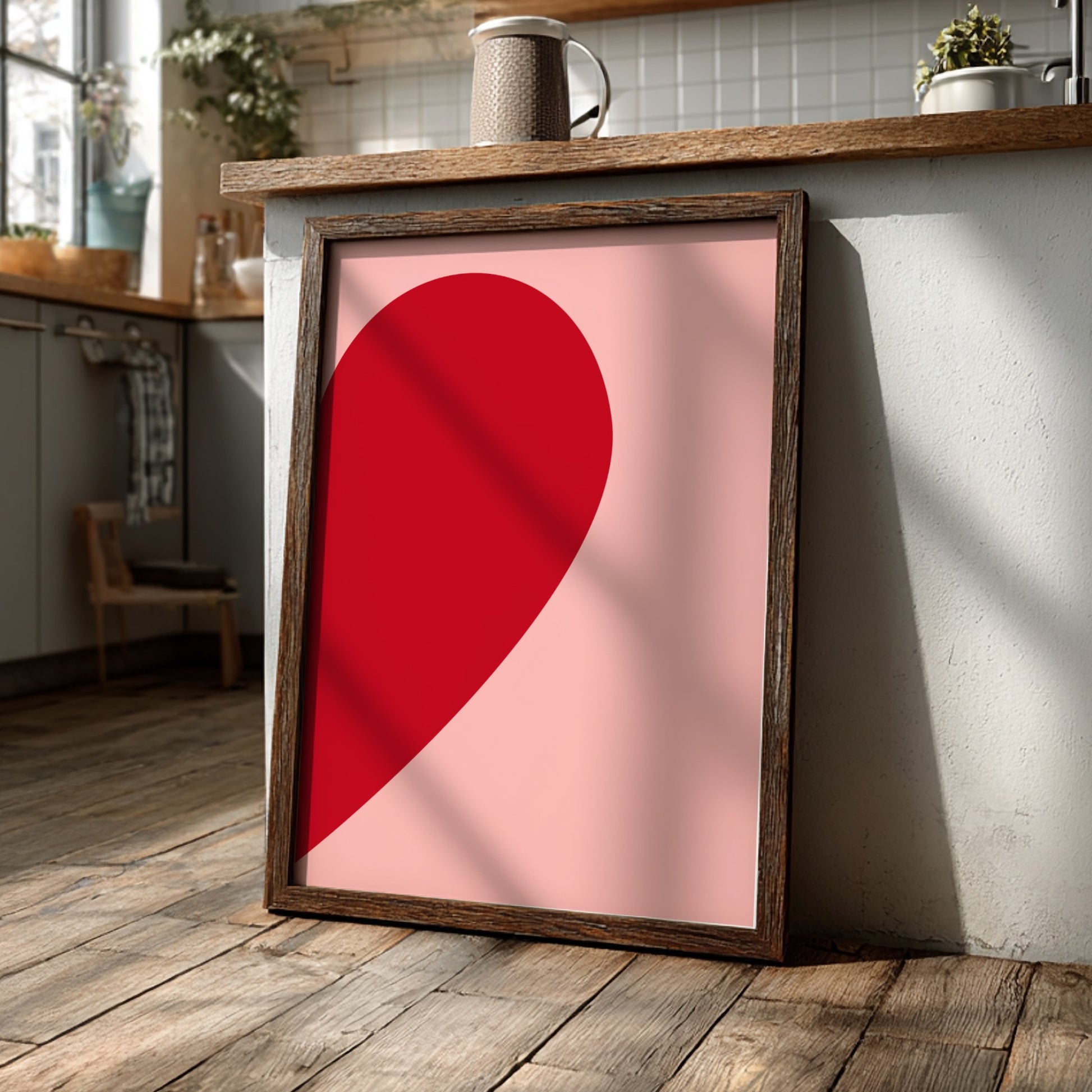 Minimalist Connection Modern Art - The Half Heart Pink Wall Print