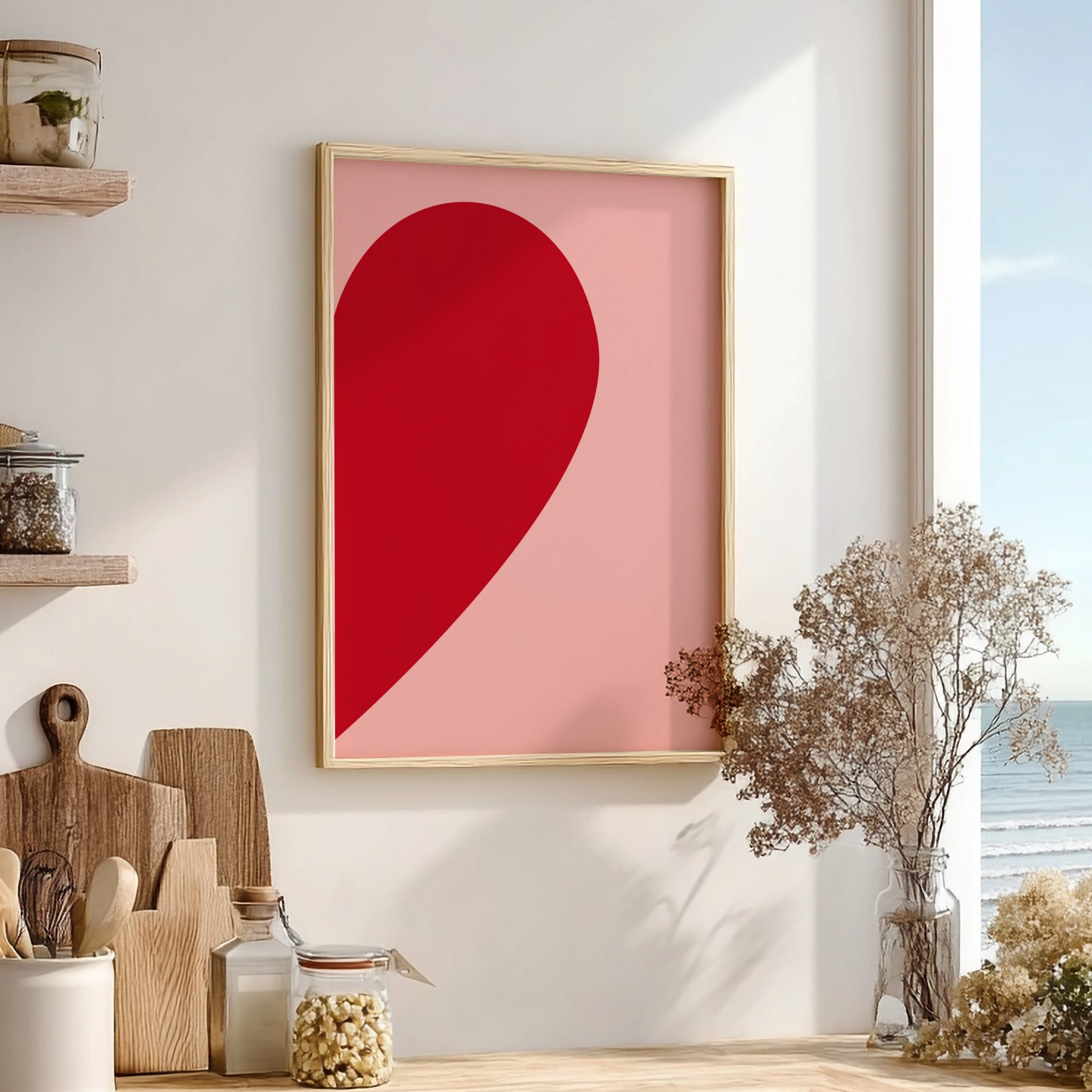 Minimalist Connection Modern Art - The Half Heart Pink Wall Print