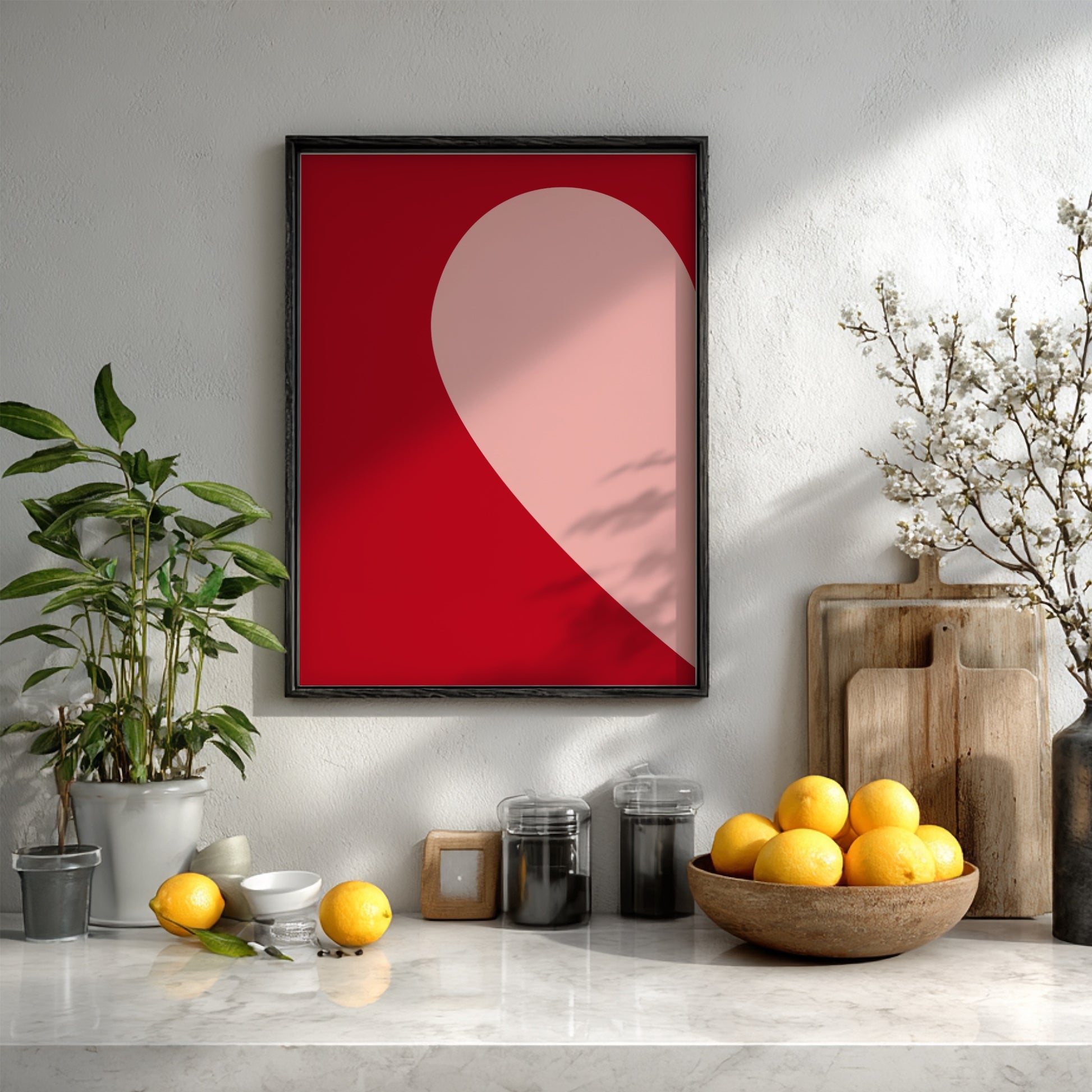 Minimalist Connection Modern Art - The Half Heart Red Wall Print