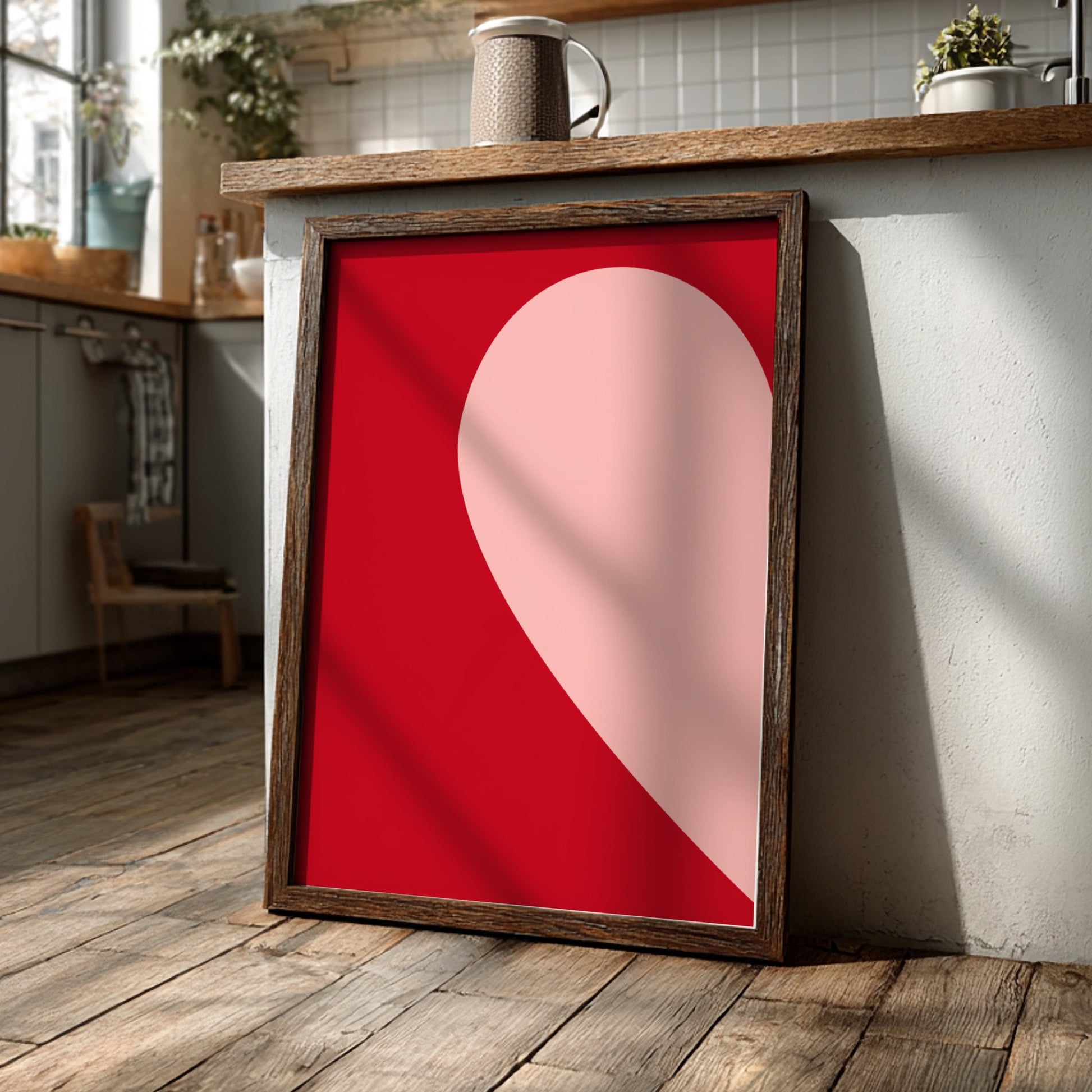 Minimalist Connection Modern Art - The Half Heart Red Wall Print
