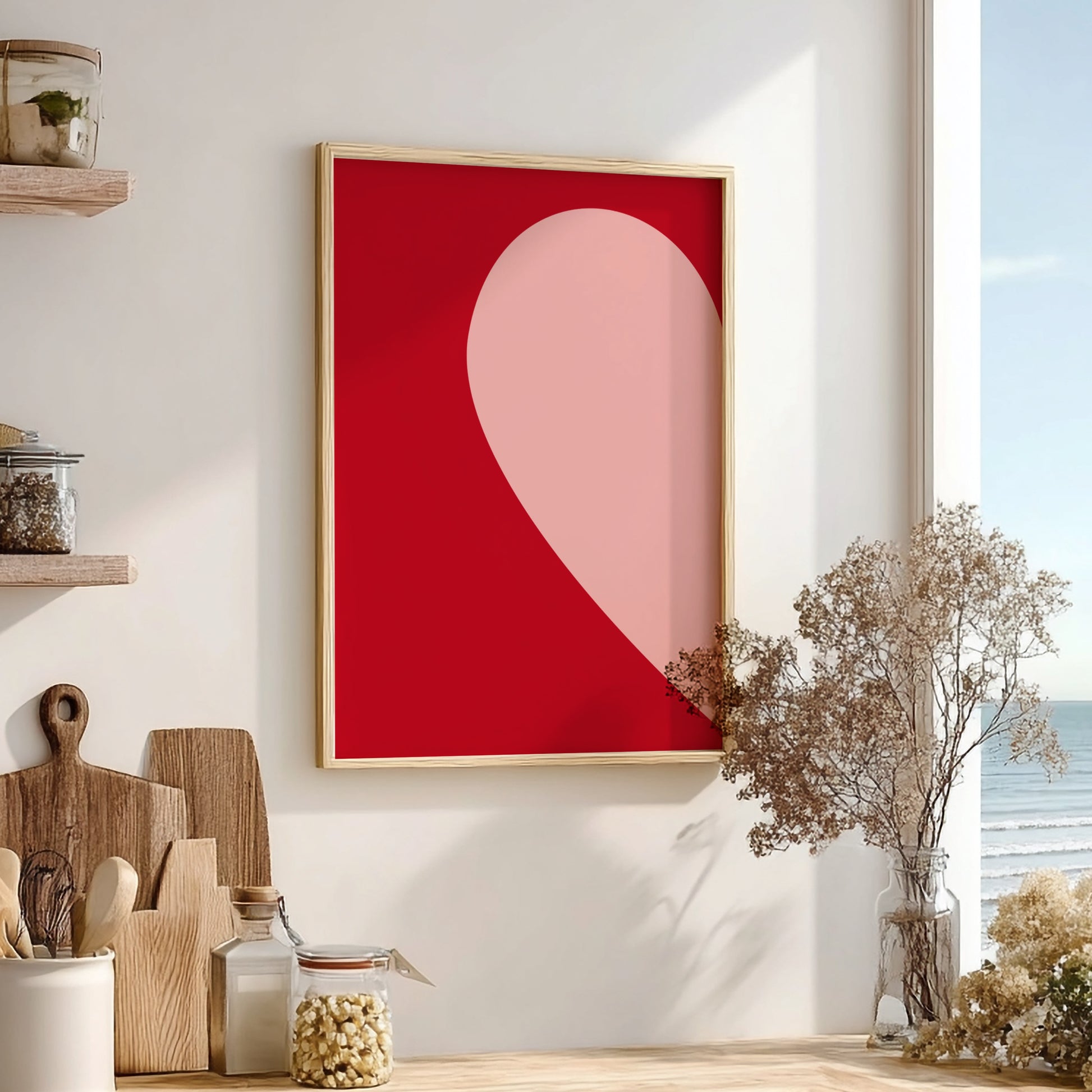 Minimalist Connection Modern Art - The Half Heart Red Wall Print