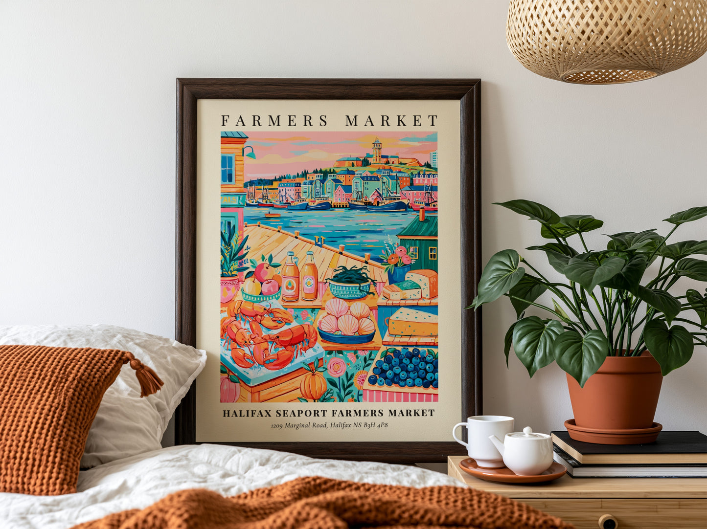 Halifax Seaport Farmers Market poster featuring colorful produce and seafood in a vibrant style