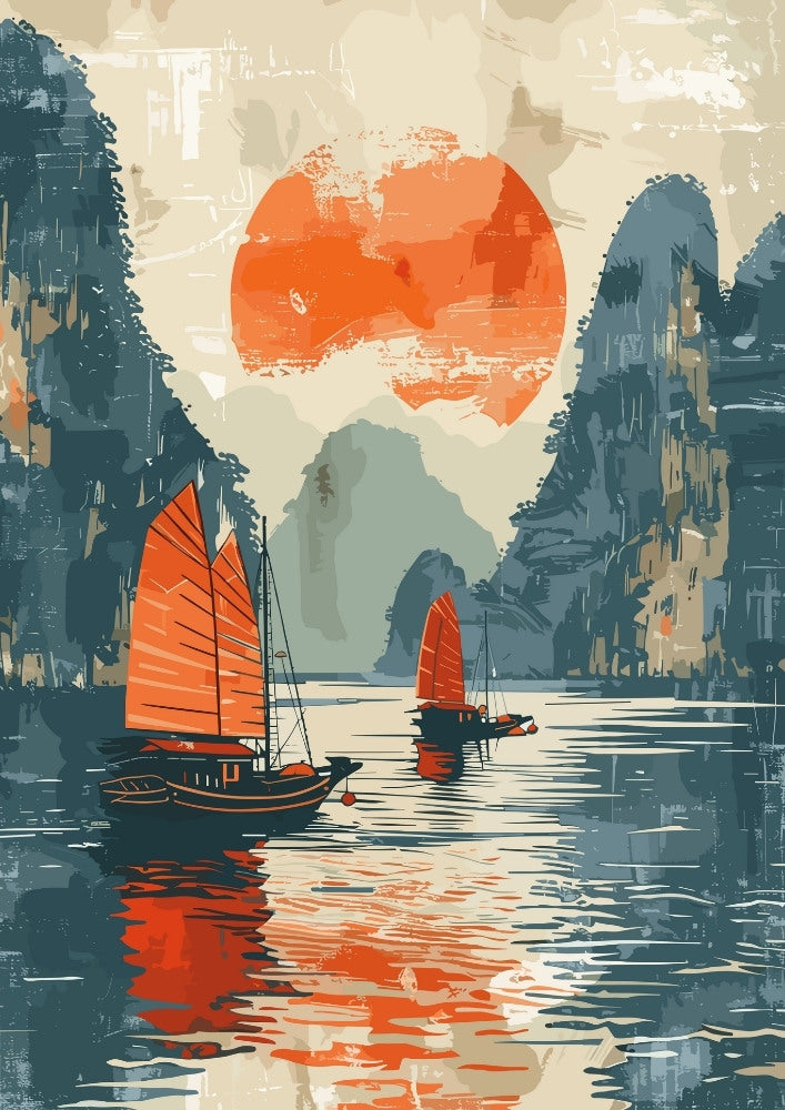 Asian HALONG BAY POSTER - RETRO ARTWORK