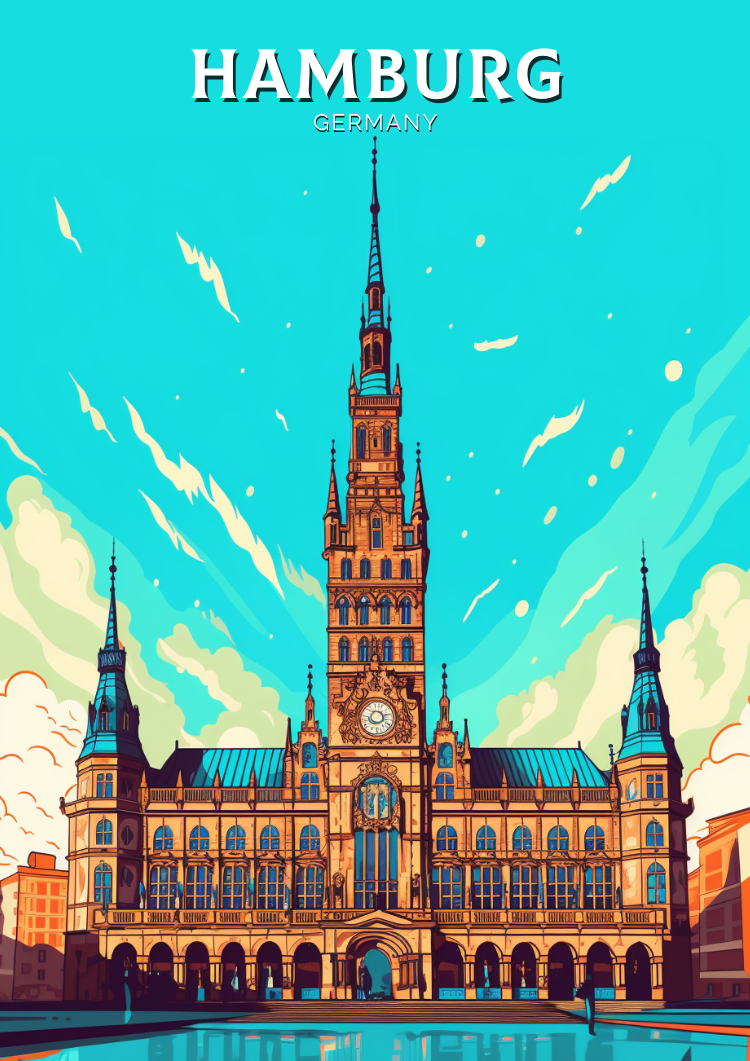 Europe HAMBURG TRAVEL POSTER - GERMANY ARTWORK