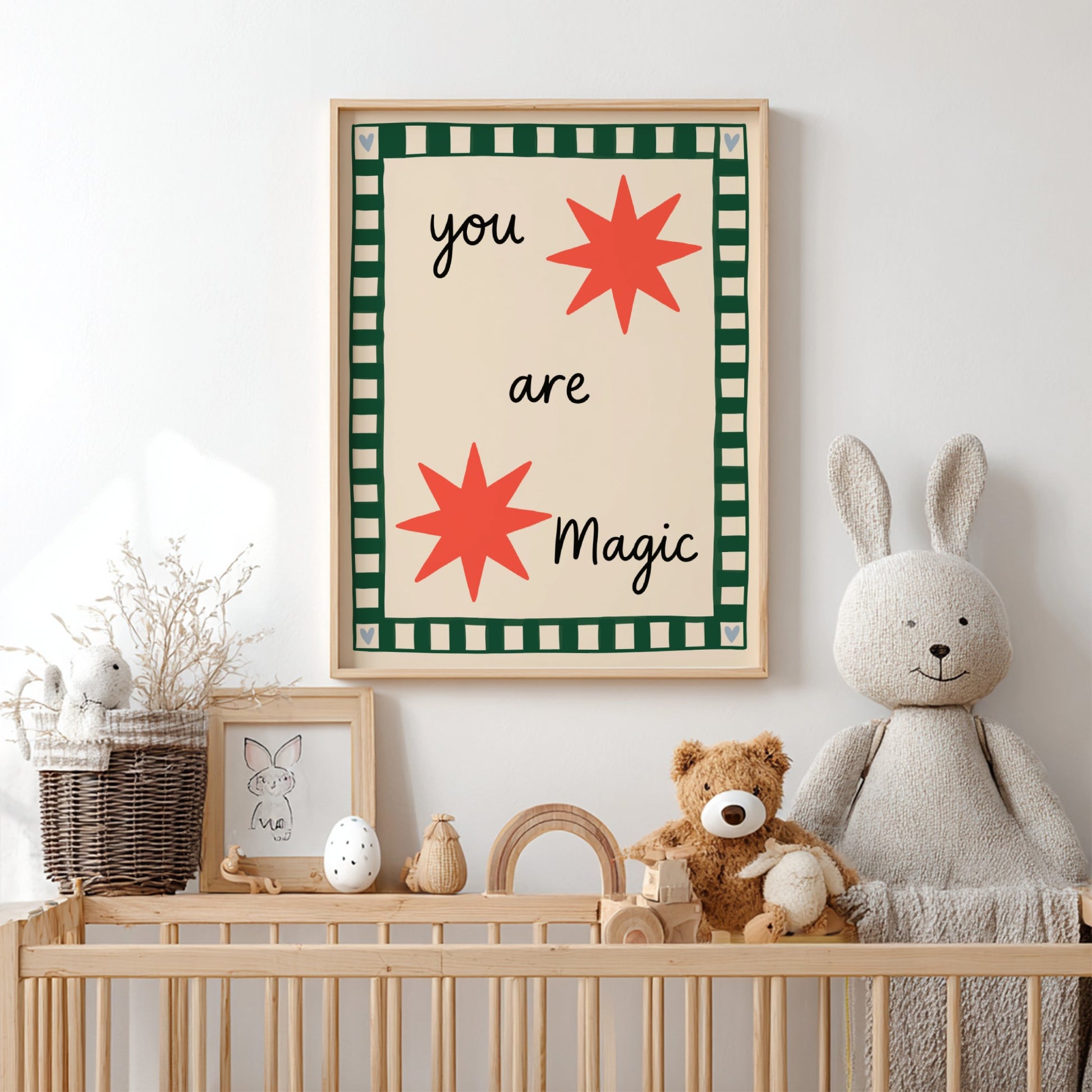 Kids room poster featuring coral stars and the text 'You are Magic' in a playful design.