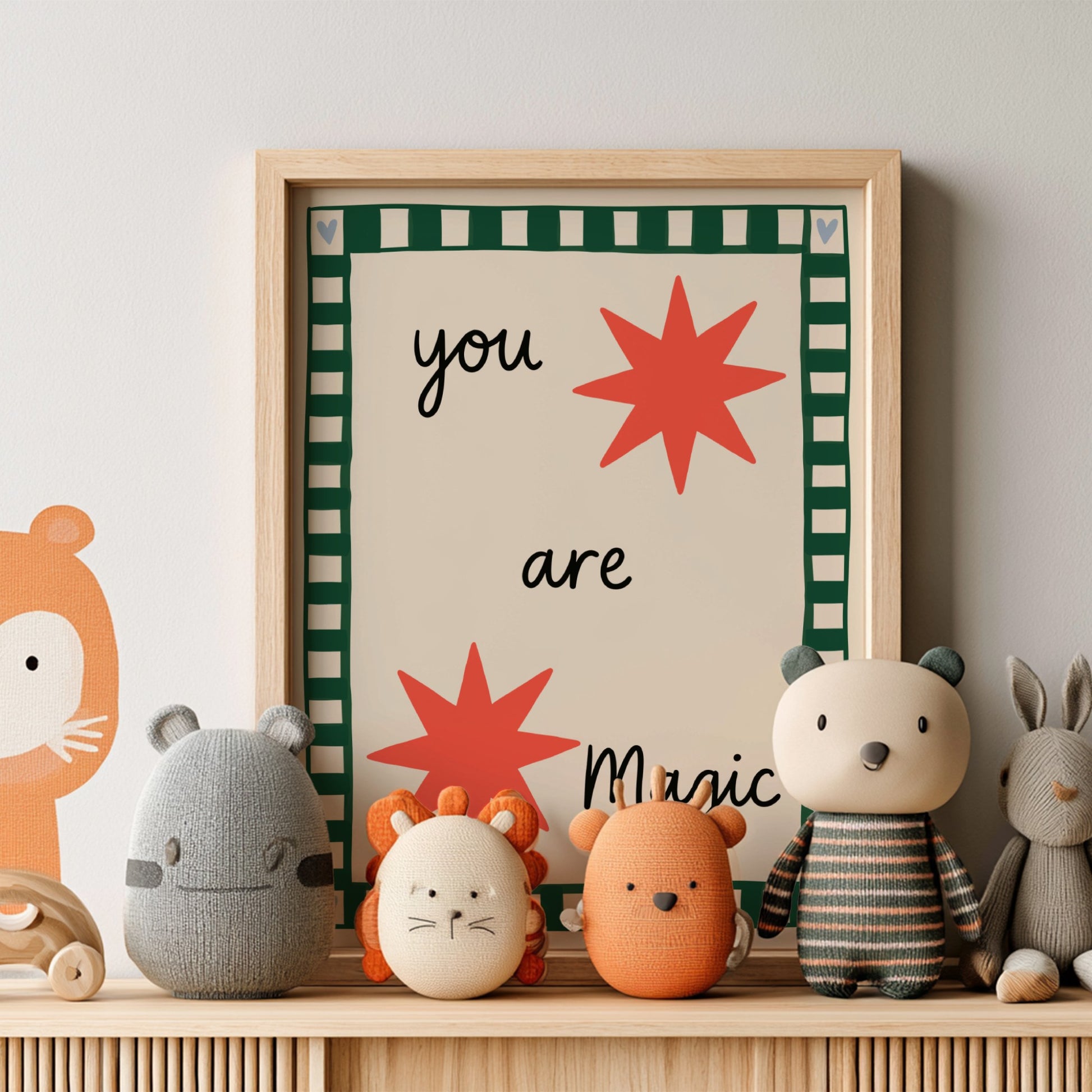 Kids room poster featuring coral stars and the text 'You are Magic' in a playful design.