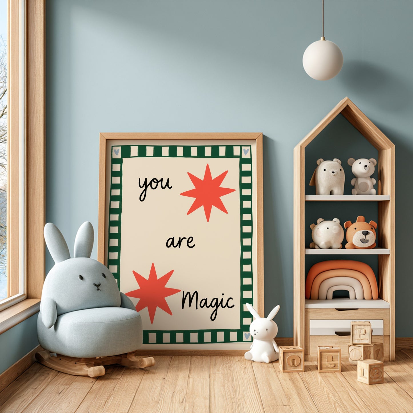 Kids room poster featuring coral stars and the text 'You are Magic' in a playful design.
