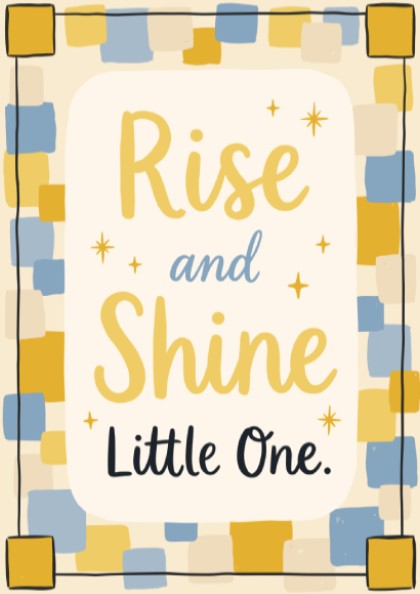 Kids room poster featuring 'Rise and Shine' in soft colors, ideal for nursery decor.