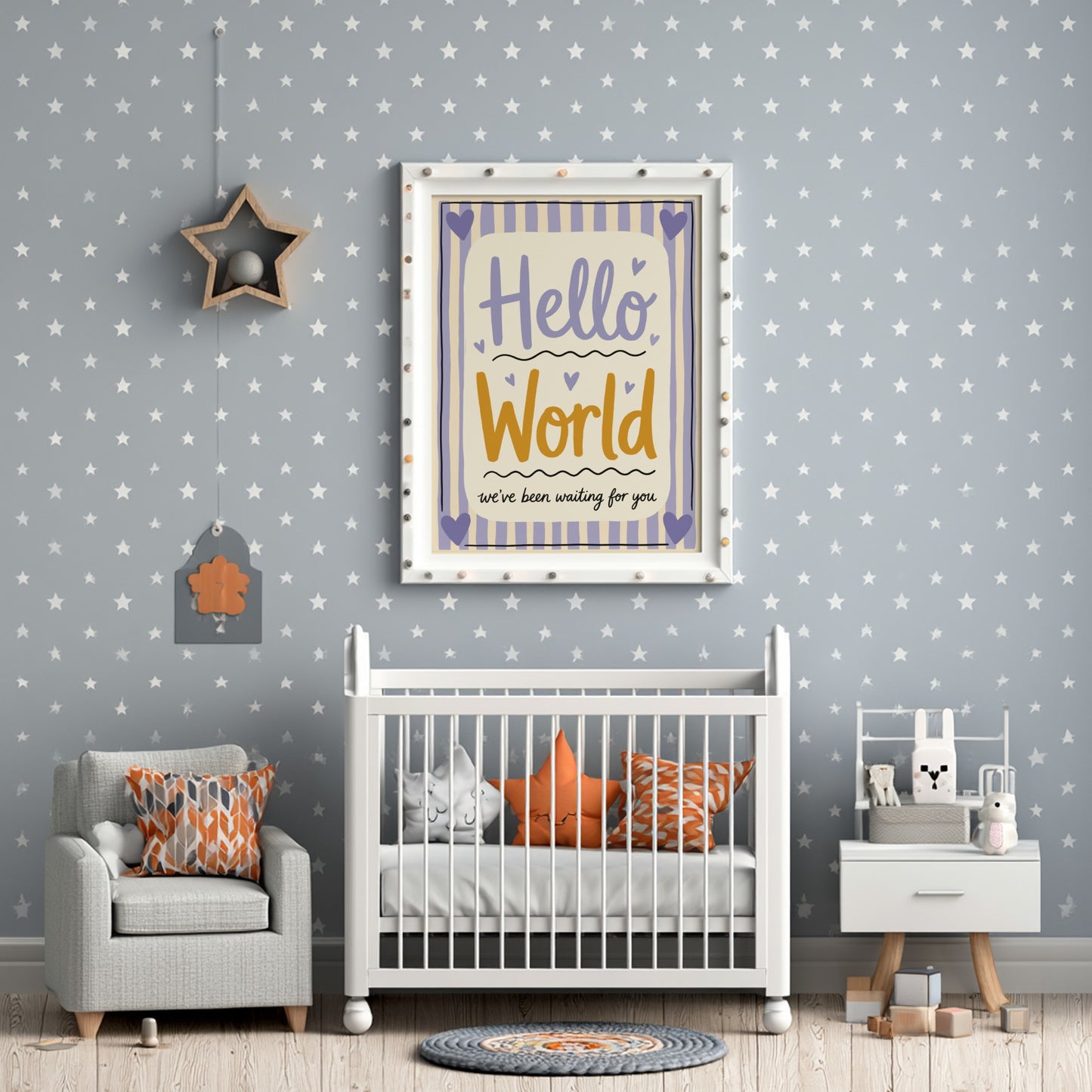 Hello World Kids Room Poster - Nursery Decor, Wall Art, Typography