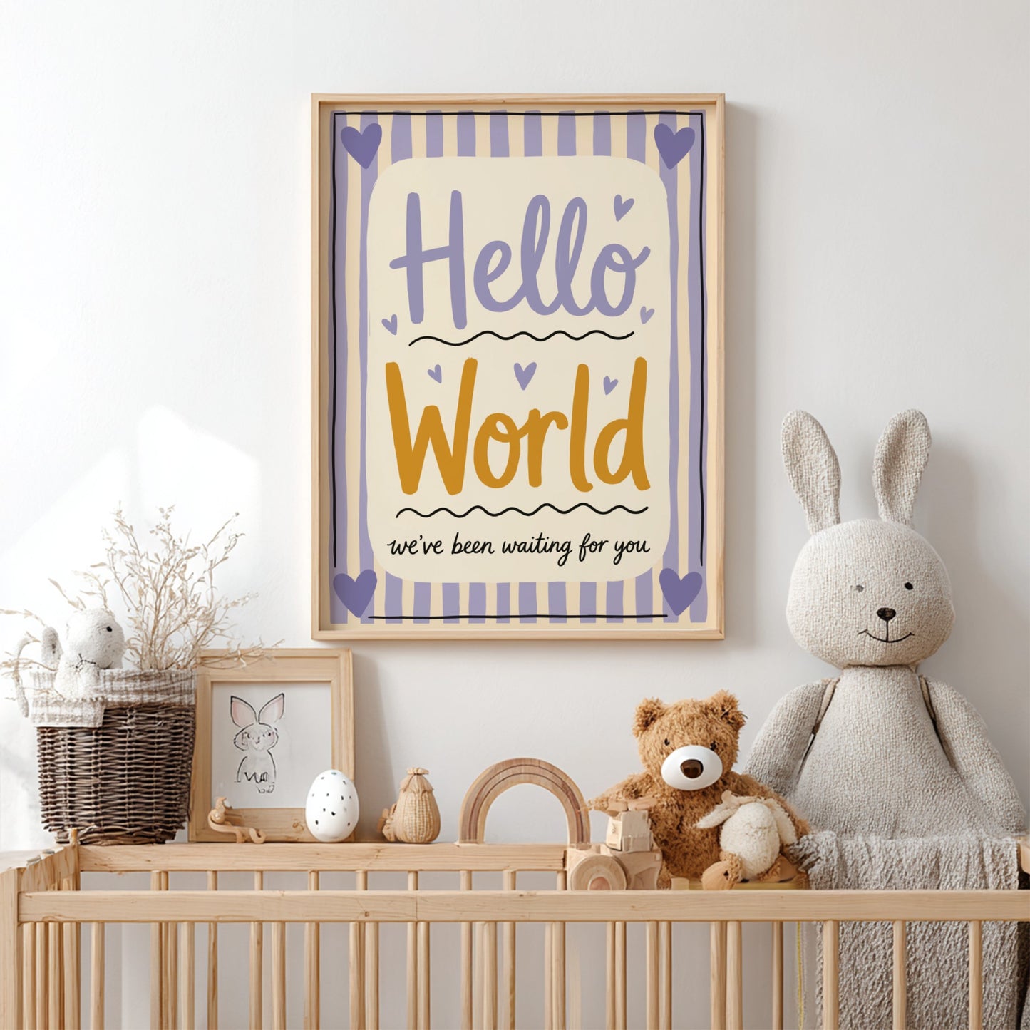 Hello World Kids Room Poster - Nursery Decor, Wall Art, Typography
