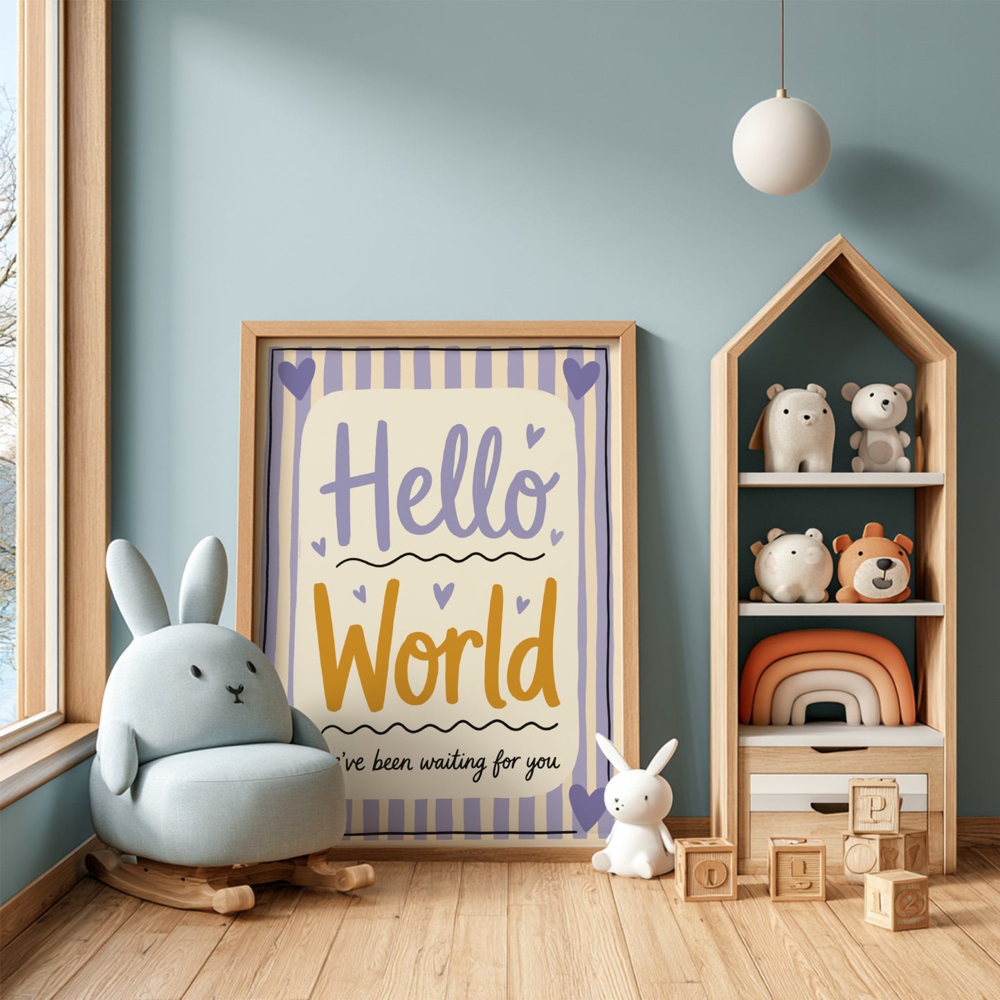 Hello World Kids Room Poster - Nursery Decor, Wall Art, Typography
