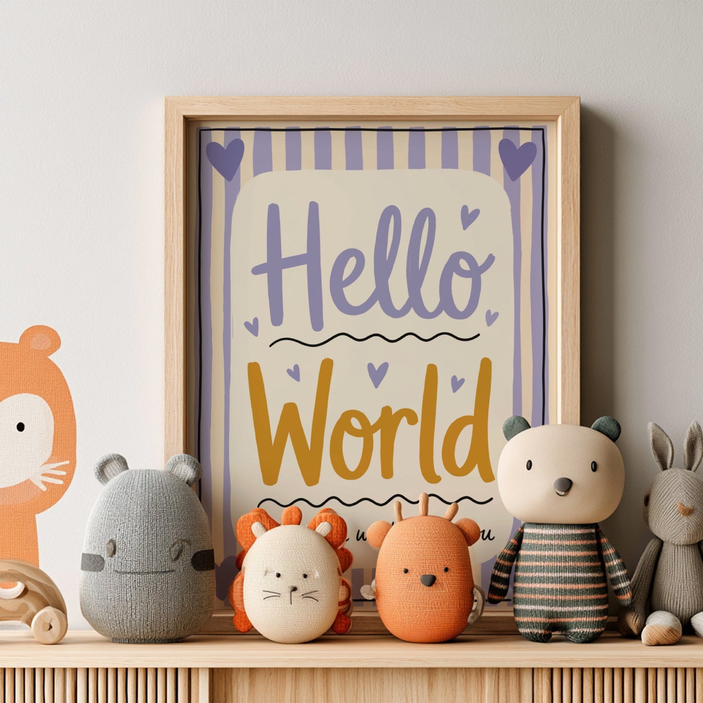 Hello World Kids Room Poster - Nursery Decor, Wall Art, Typography