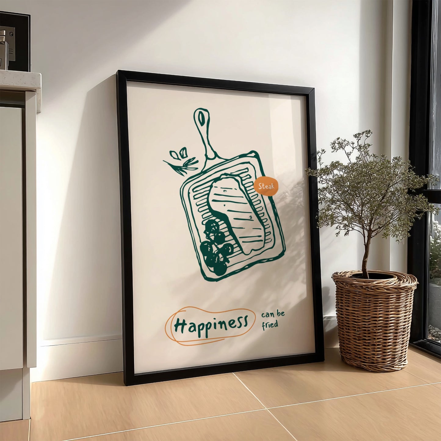 Happiness Can Be Fried - Steak Poster | Juicy Steak Wall Art Print