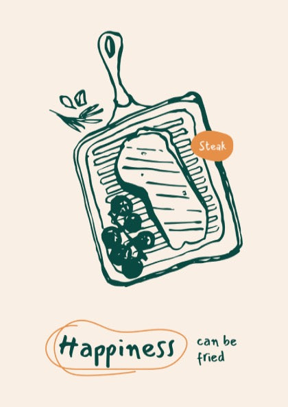 Happiness Can Be Fried - Steak Poster | Juicy Steak Wall Art Print