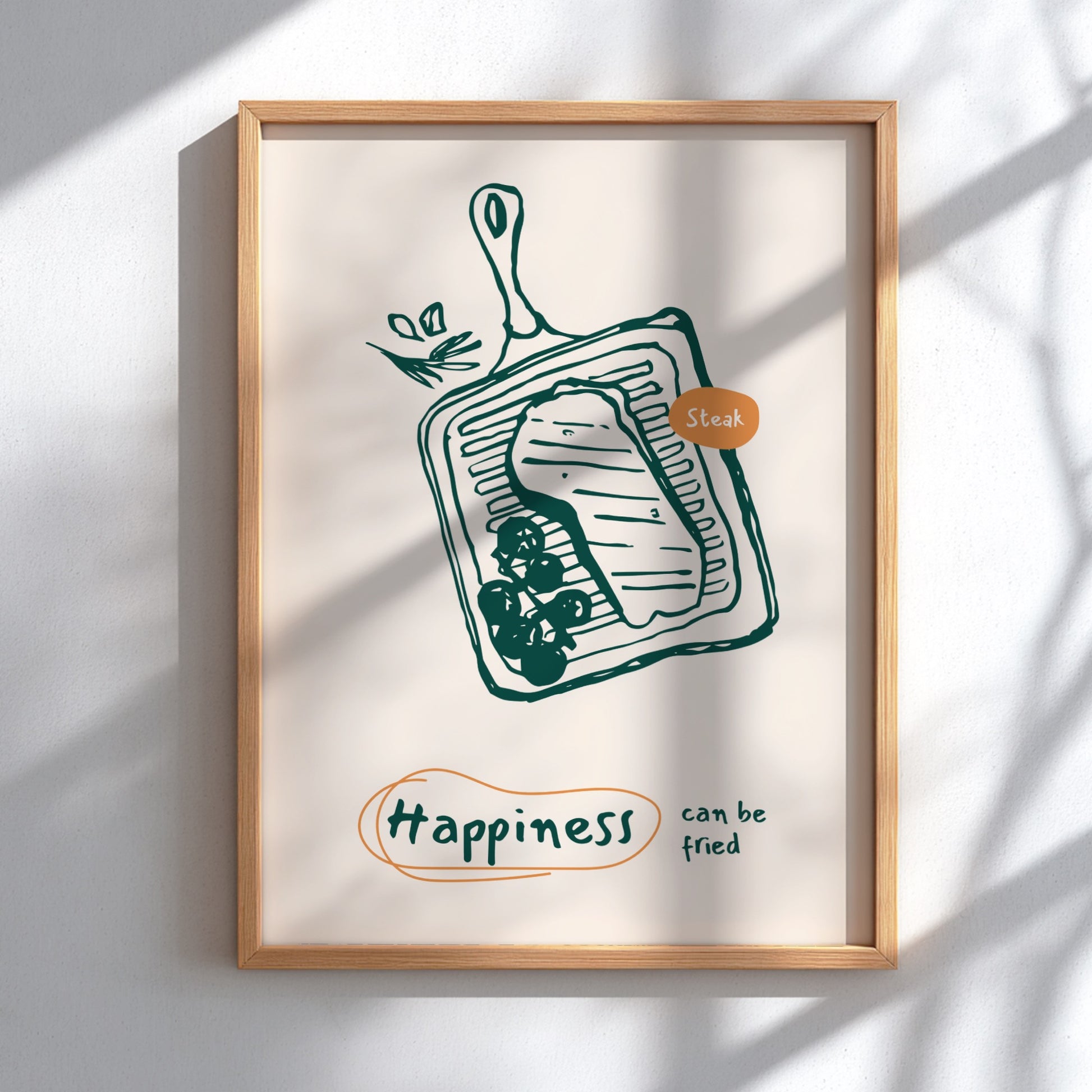 Happiness Can Be Fried - Steak Poster | Juicy Steak Wall Art Print