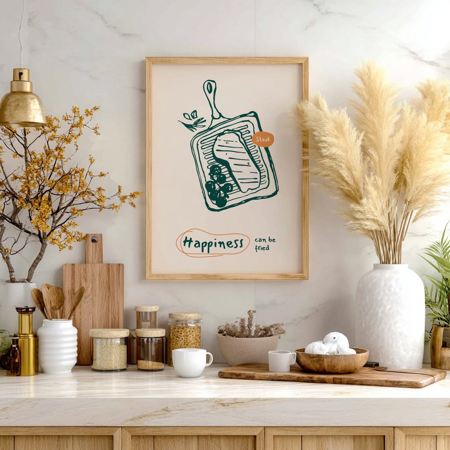 Happiness Can Be Fried - Steak Poster | Juicy Steak Wall Art Print