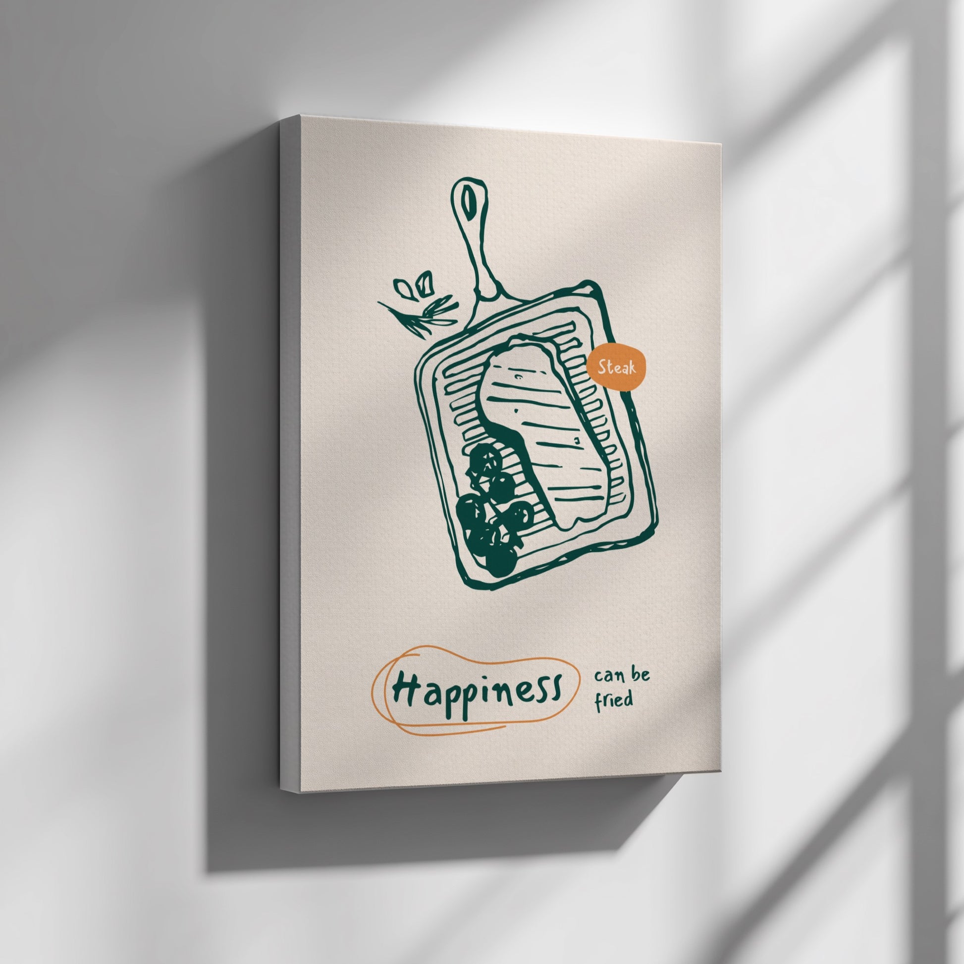 Happiness Can Be Fried - Steak Poster | Juicy Steak Wall Art Print