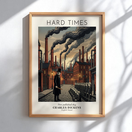 Poster featuring Hard Times by Charles Dickens with a Victorian factory scene and children
