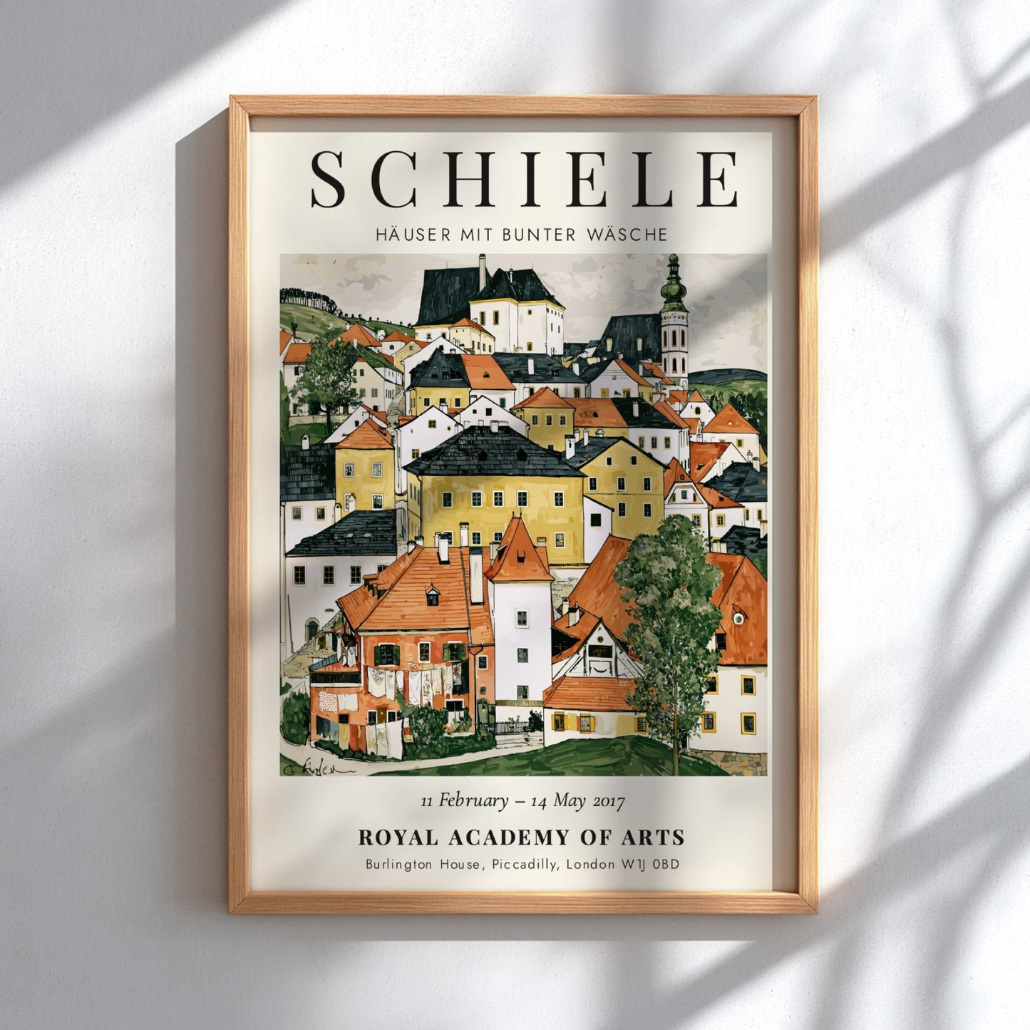 Egon Schiele poster depicting colorful houses in a village scene, showcasing vibrant colors and expressive