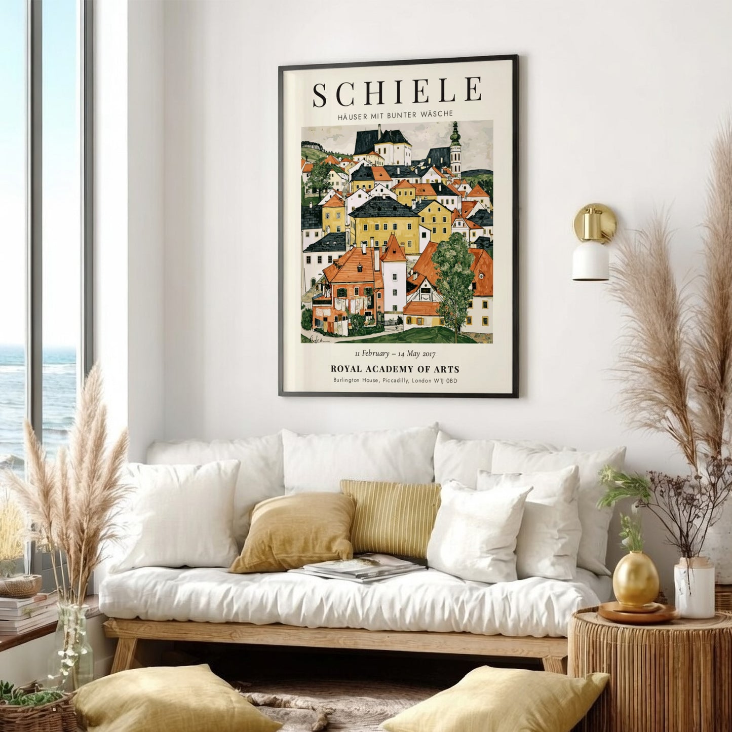 Egon Schiele poster depicting colorful houses in a village scene, showcasing vibrant colors and expressive