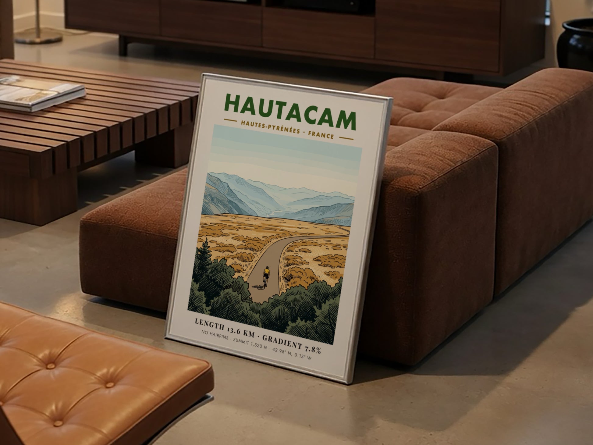 Poster of a lone cyclist riding up the Hautacam mountain in the French Pyrenees.