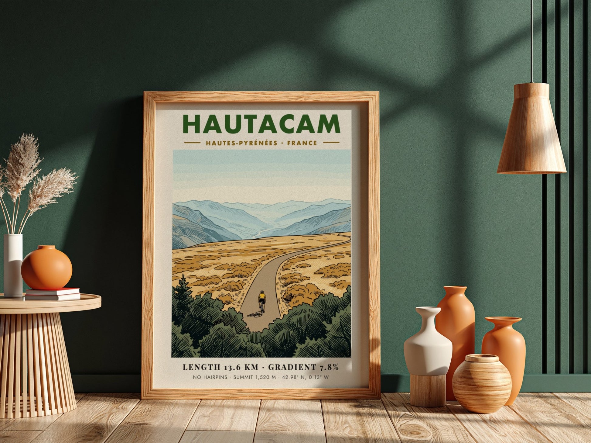 Poster of a lone cyclist riding up the Hautacam mountain in the French Pyrenees.