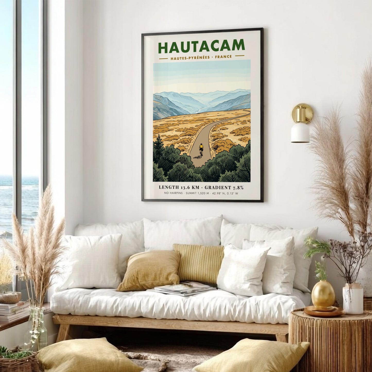 Poster of a lone cyclist riding up the Hautacam mountain in the French Pyrenees.