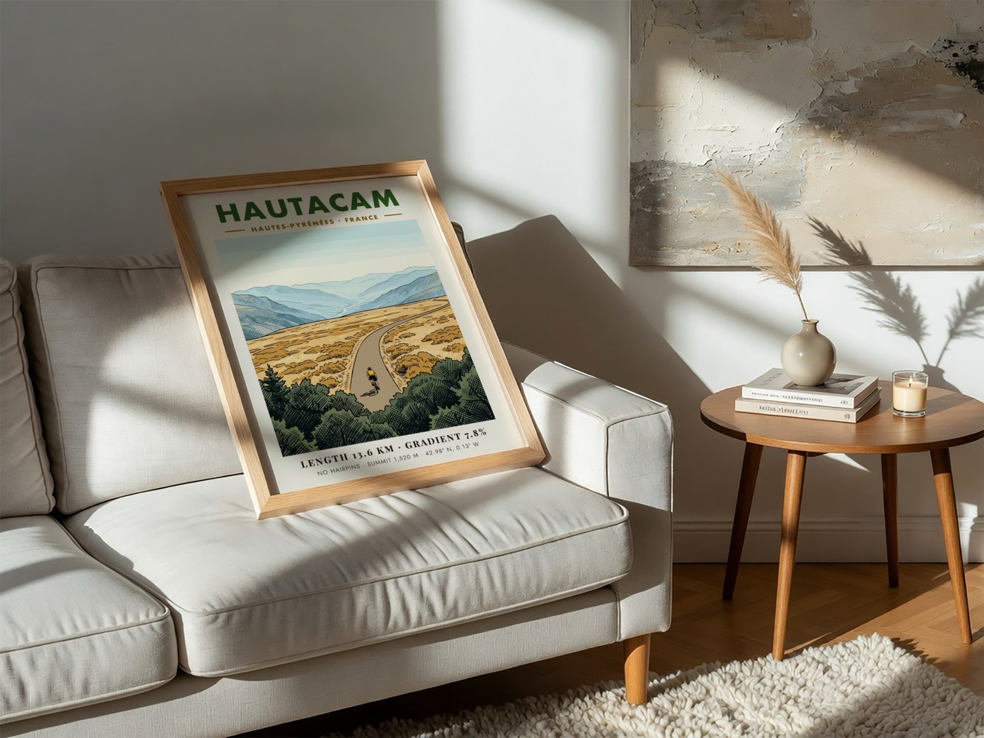 Poster of a lone cyclist riding up the Hautacam mountain in the French Pyrenees.