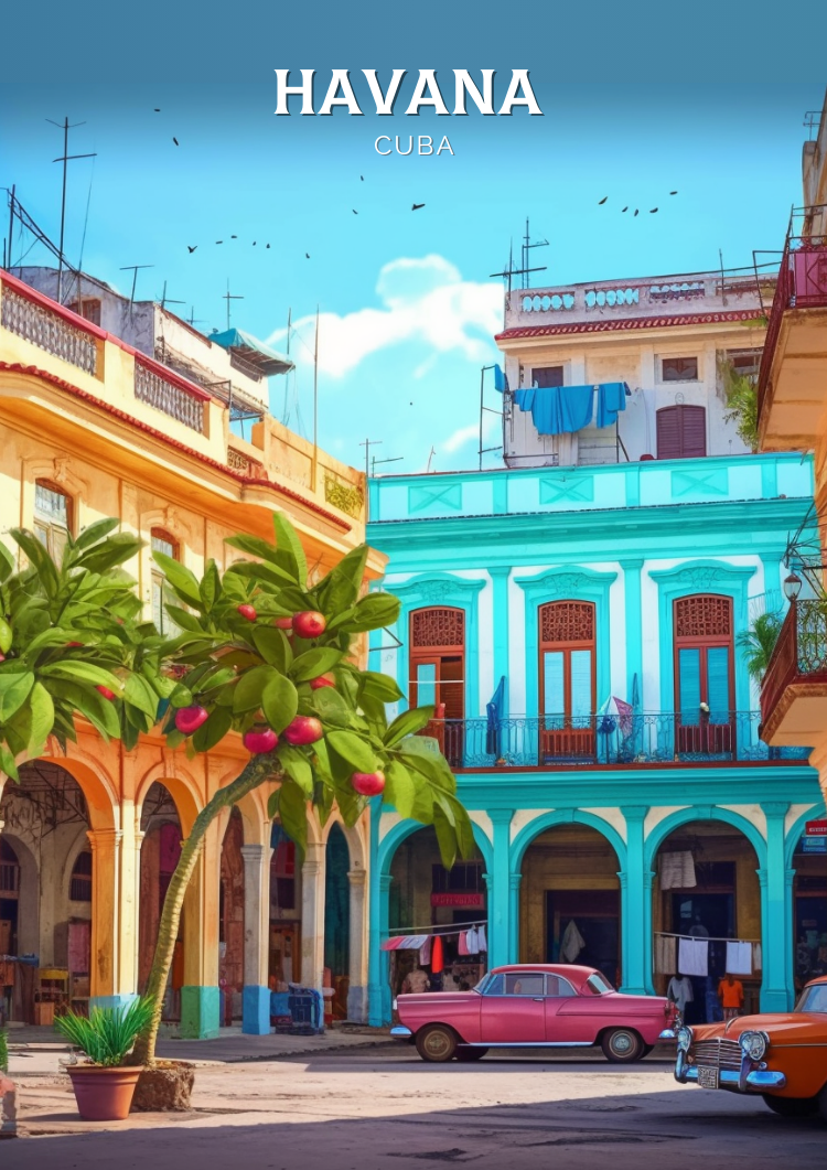 South America HAVANA TRAVEL POSTER - RETRO CUBA ART