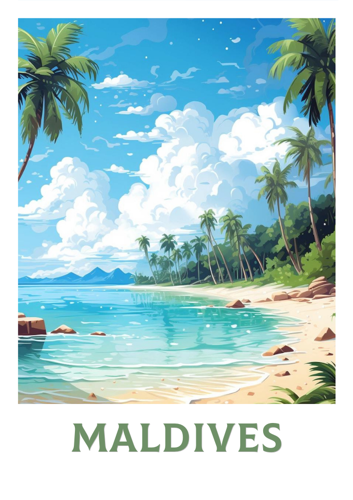 Asian MALDIVES ART POSTER - RETRO ISLAND DESIGN