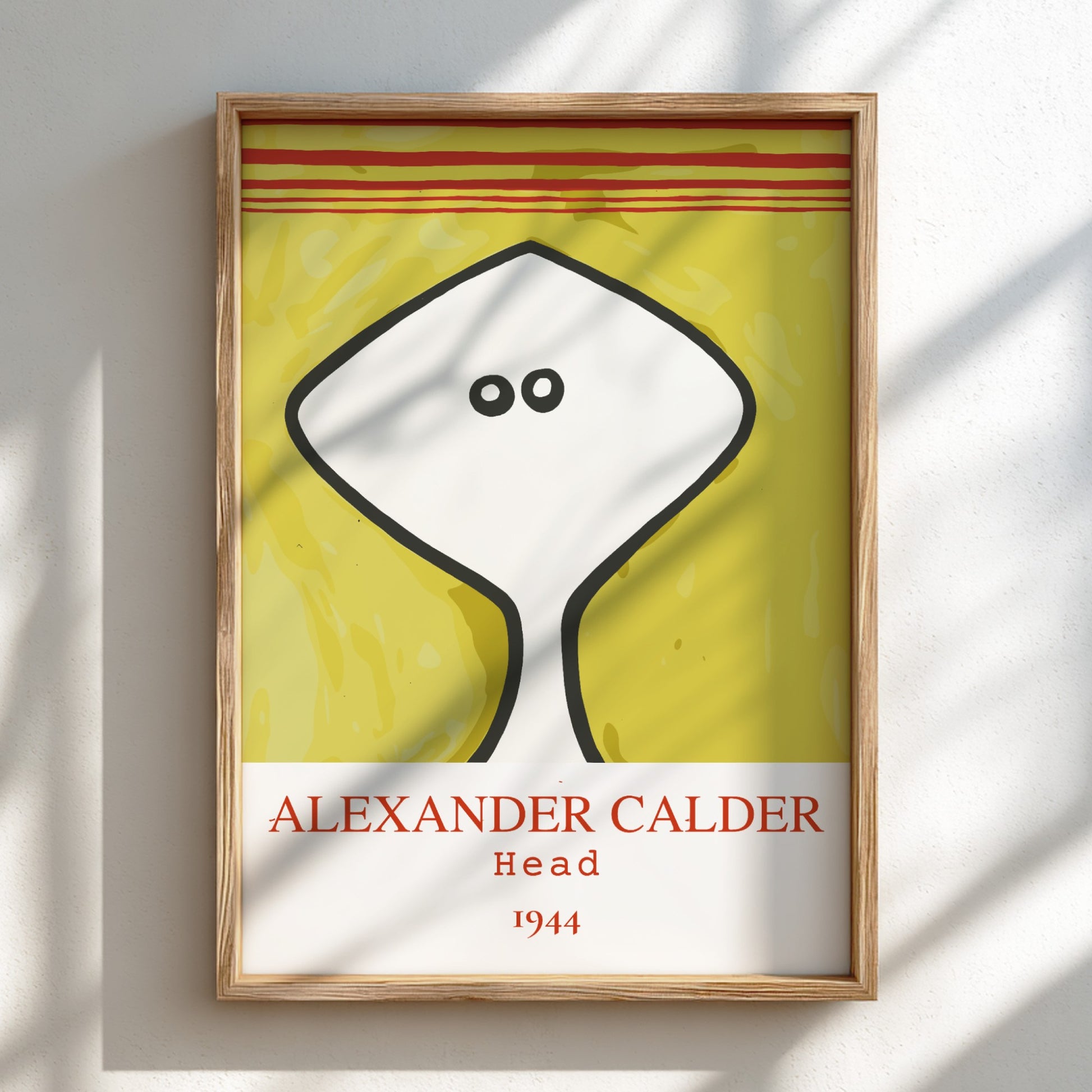 Poster of Alexander Calder's "Head" drawing from 1944, featuring a white abstract head on a yellow textured