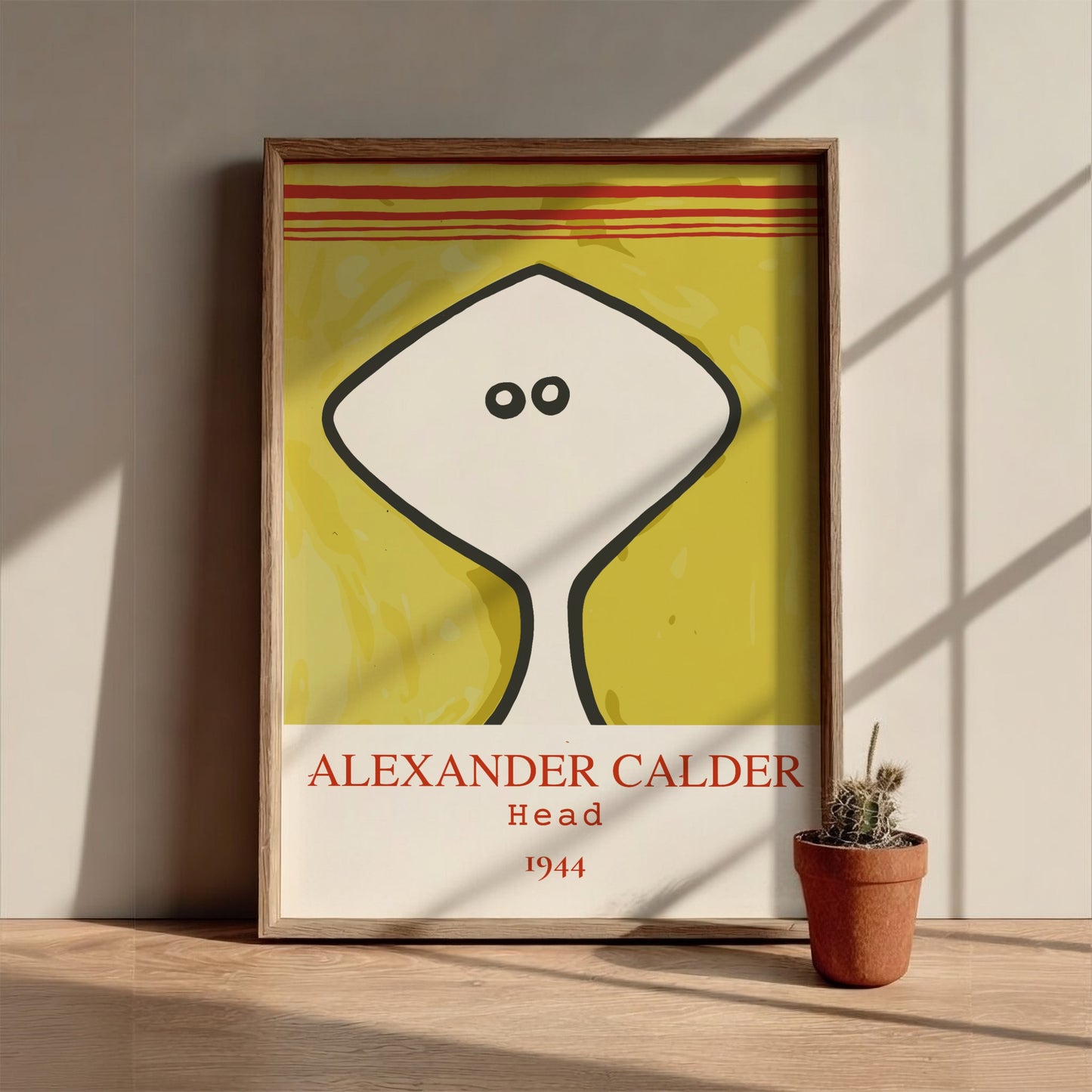 Poster of Alexander Calder's "Head" drawing from 1944, featuring a white abstract head on a yellow textured